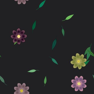 Basit çiçek ve yeşil yapraklı tasarım kompozisyonu, vektör illüstrasyonu