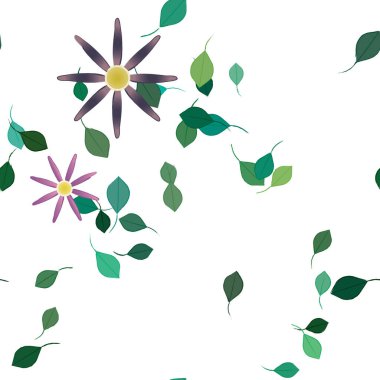 Serbest kompozisyonda yeşil yapraklı çiçekler, vektör illüstrasyonu