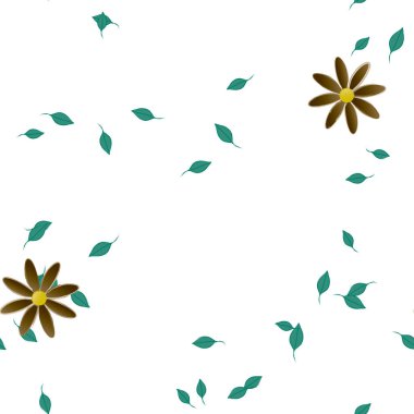 Basit renkli çiçekler ve yeşil yapraklı vektör şablonu