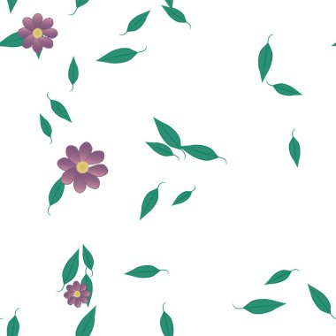 Basit çiçek ve yeşil yapraklı tasarım kompozisyonu, vektör illüstrasyonu