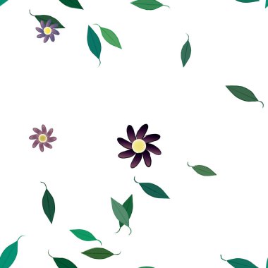 Basit renkli çiçekler ve yeşil yapraklı vektör şablonu