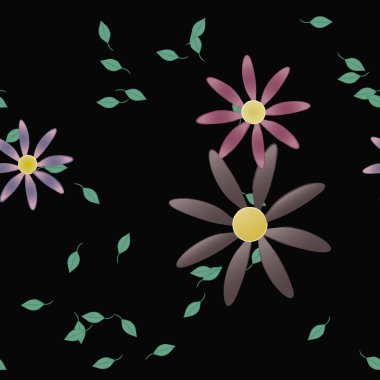 Basit çiçek ve yeşil yapraklı tasarım kompozisyonu, vektör illüstrasyonu