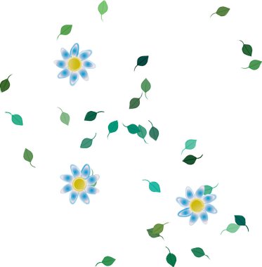 Basit çiçek ve yeşil yapraklı tasarım kompozisyonu, vektör illüstrasyonu