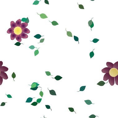 Serbest kompozisyonda yeşil yapraklı çiçekler, vektör illüstrasyonu