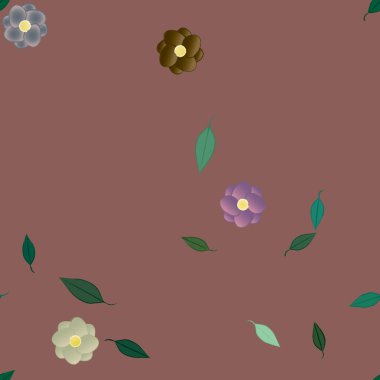 Serbest kompozisyonda yeşil yapraklı çiçekler, vektör illüstrasyonu