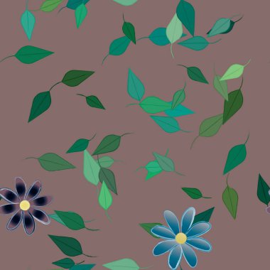 Basit çiçek ve yeşil yapraklı tasarım kompozisyonu, vektör illüstrasyonu