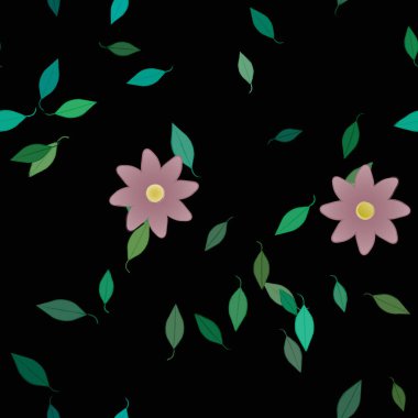 Serbest kompozisyonda yeşil yapraklı çiçekler, vektör illüstrasyonu