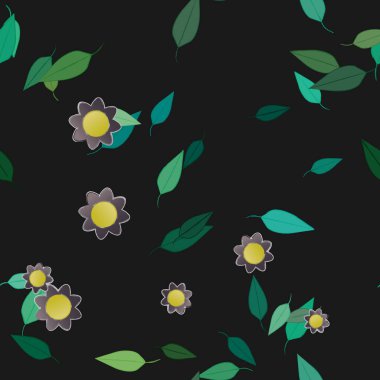 Basit çiçek ve yeşil yapraklı tasarım kompozisyonu, vektör illüstrasyonu