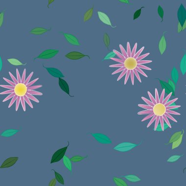 Basit renkli çiçekler ve yeşil yapraklı vektör şablonu