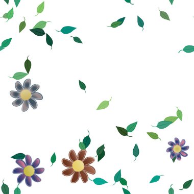 Basit renkli çiçekler ve yeşil yapraklı vektör şablonu