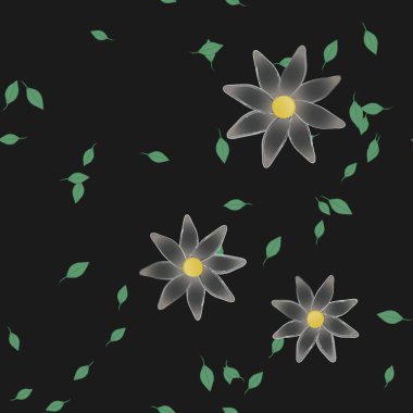 Basit çiçek ve yeşil yapraklı tasarım kompozisyonu, vektör illüstrasyonu