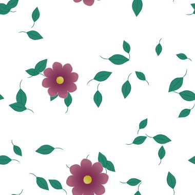 Basit renkli çiçekler ve yeşil yapraklı vektör şablonu