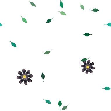 Serbest kompozisyonda yeşil yapraklı çiçekler, vektör illüstrasyonu