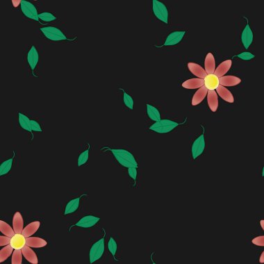 Basit renkli çiçekler ve yeşil yapraklı vektör şablonu