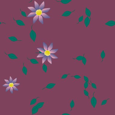 Serbest kompozisyonda yeşil yapraklı çiçekler, vektör illüstrasyonu