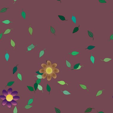 Serbest kompozisyonda yeşil yapraklı çiçekler, vektör illüstrasyonu