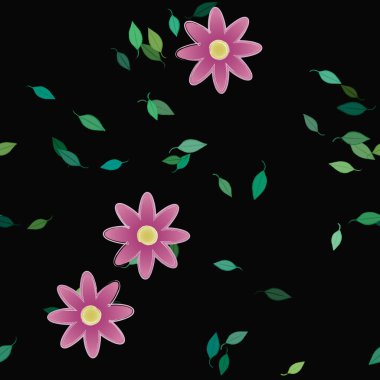 Basit çiçek ve yeşil yapraklı tasarım kompozisyonu, vektör illüstrasyonu