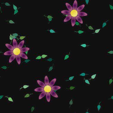 Basit renkli çiçekler ve yeşil yapraklı vektör şablonu