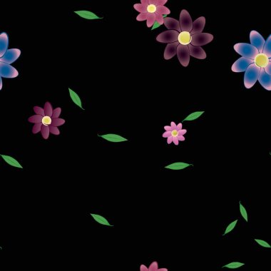 Serbest kompozisyonda yeşil yapraklı çiçekler, vektör illüstrasyonu