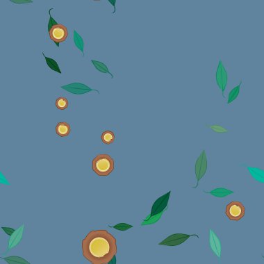 Basit çiçek ve yeşil yapraklı tasarım kompozisyonu, vektör illüstrasyonu