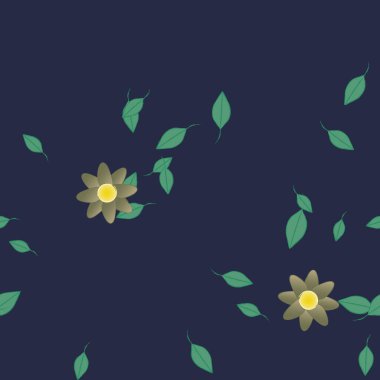 Serbest kompozisyonda yeşil yapraklı çiçekler, vektör illüstrasyonu