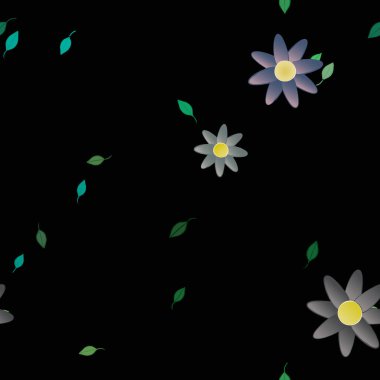 Serbest kompozisyonda yeşil yapraklı çiçekler, vektör illüstrasyonu