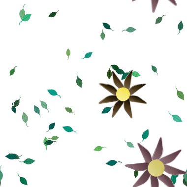 Basit çiçek ve yeşil yapraklı tasarım kompozisyonu, vektör illüstrasyonu