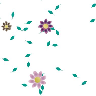 Basit renkli çiçekler ve yeşil yapraklı vektör şablonu