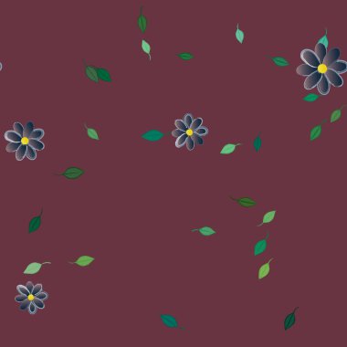 Serbest kompozisyonda yeşil yapraklı çiçekler, vektör illüstrasyonu