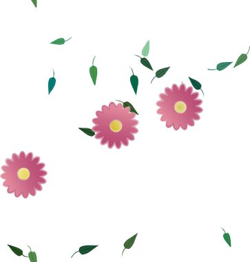 Basit renkli çiçekler ve yeşil yapraklı vektör şablonu