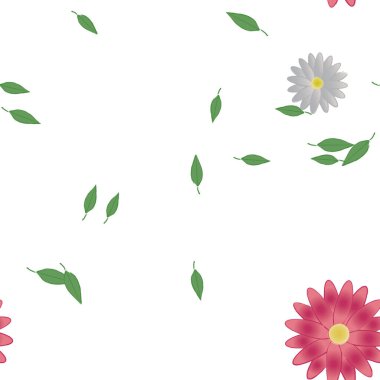 Basit renkli çiçekler ve yeşil yapraklı vektör şablonu