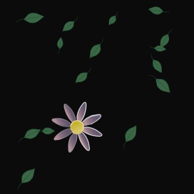 basit renkli çiçekleri olan serbest kompozisyon ve duvar kağıdı için yeşil yapraklar, vektör illüstrasyonu