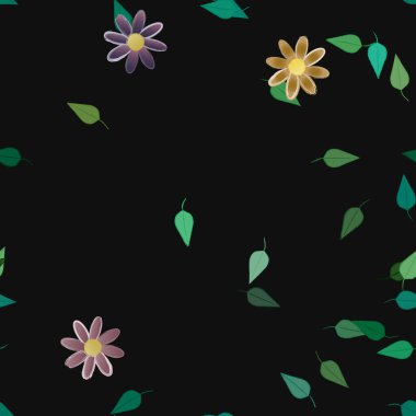 Basit renkli çiçekler ve yeşil yapraklı vektör şablonu