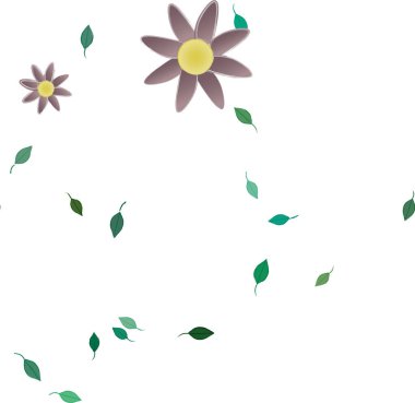 Basit çiçek ve yeşil yapraklı tasarım kompozisyonu, vektör illüstrasyonu