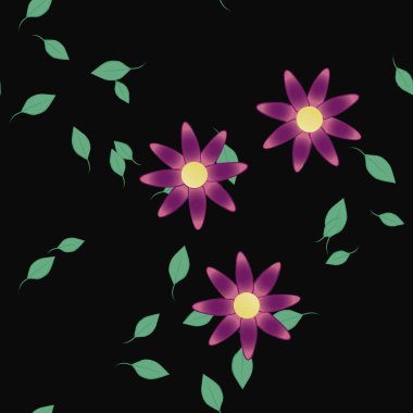 Basit renkli çiçekler ve yeşil yapraklı vektör şablonu