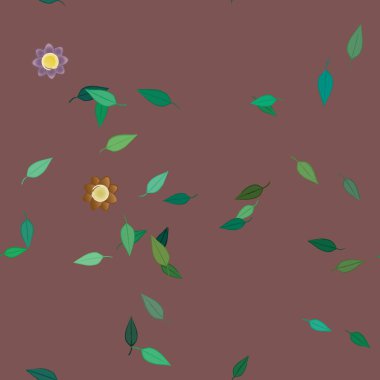 Serbest kompozisyonda yeşil yapraklı çiçekler, vektör illüstrasyonu