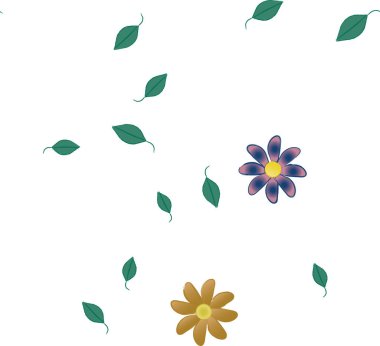 Basit renkli çiçekler ve yeşil yapraklı vektör şablonu