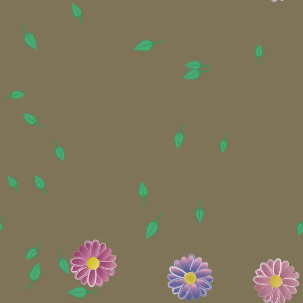 Flores Simples Con Hojas Verdes Composición Libre Ilustración Vectorial — Vector de stock