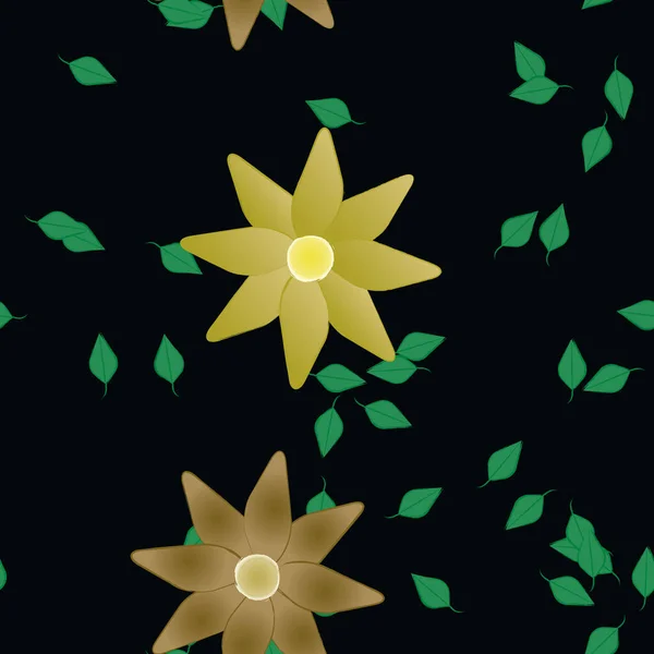 Flores Simples Con Hojas Verdes Composición Libre Ilustración Vectorial — Vector de stock