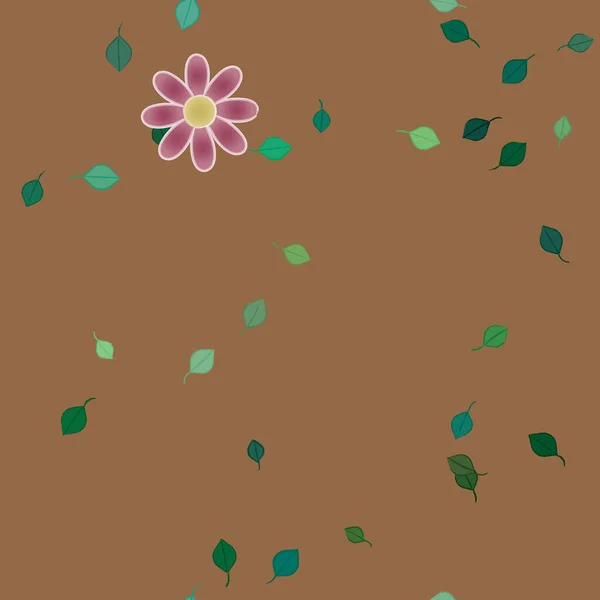 Composición Diseño Con Flores Simples Hojas Verdes Ilustración Vectorial — Archivo Imágenes Vectoriales