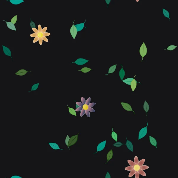 Flores Simples Con Hojas Verdes Composición Libre Ilustración Vectorial — Archivo Imágenes Vectoriales