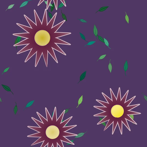 Composição Bonita Com Flores Coloridas Simples Folhas Verdes Fundo Ilustração — Vetor de Stock