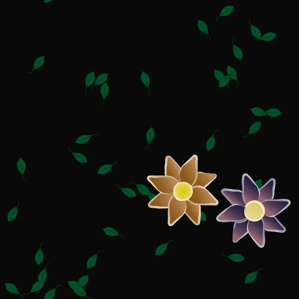 Flores Simples Con Hojas Verdes Composición Libre Ilustración Vectorial — Vector de stock