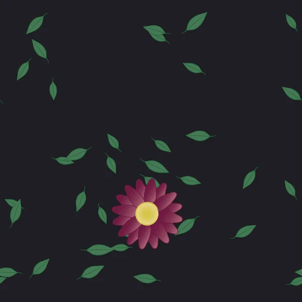 Modèle Vectoriel Avec Des Fleurs Colorées Simples Des Feuilles Vertes — Image vectorielle