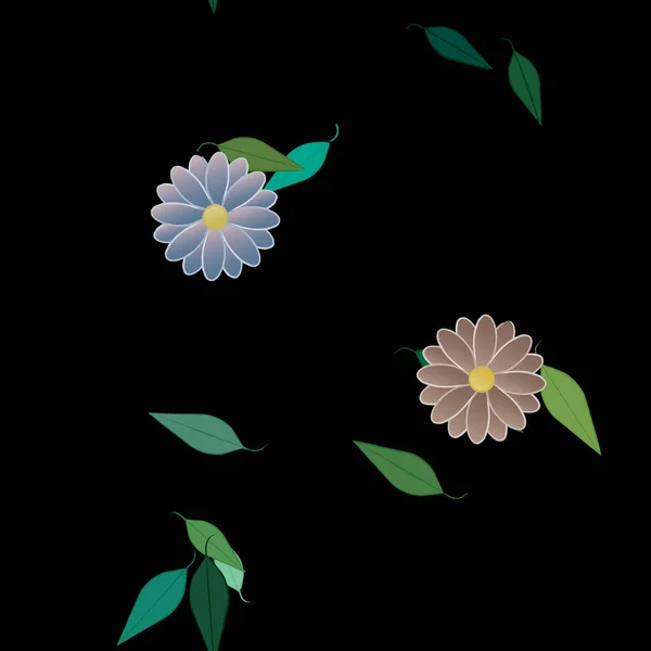 Flores Simples Con Hojas Verdes Composición Libre Ilustración Vectorial — Vector de stock