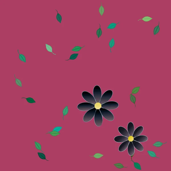 Composición Diseño Con Flores Simples Hojas Verdes Ilustración Vectorial — Vector de stock