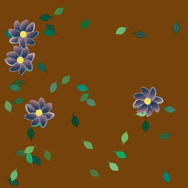 Flores Simples Con Hojas Verdes Composición Libre Ilustración Vectorial — Archivo Imágenes Vectoriales