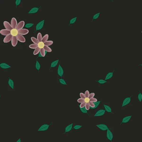 Composition Design Avec Fleurs Simples Feuilles Vertes Illustration Vectorielle — Image vectorielle