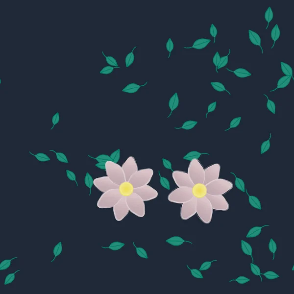 Design Sammansättning Med Enkla Blommor Och Gröna Blad Vektor Illustration — Stock vektor