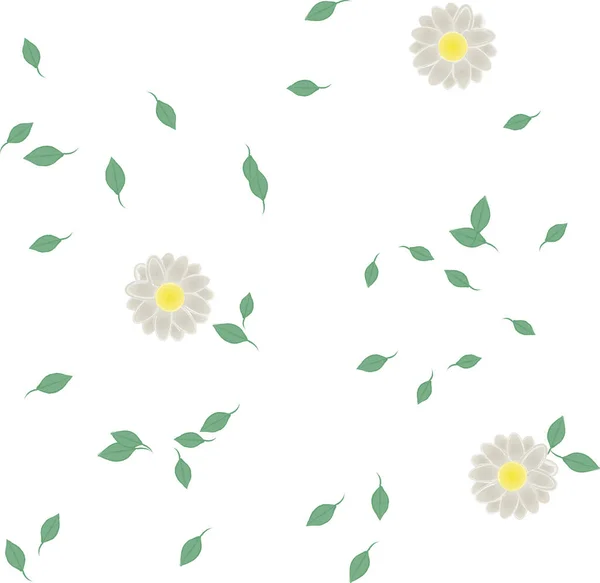 Flores Simples Com Folhas Verdes Composição Livre Ilustração Vetorial — Vetor de Stock